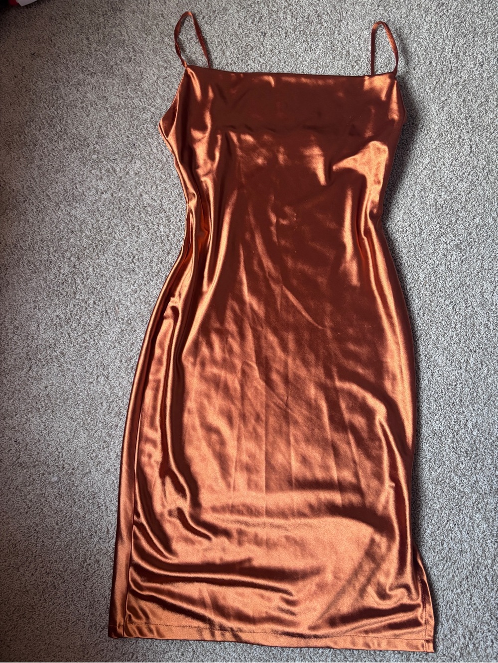 Satin Midi Slip Dress in Copper - Women